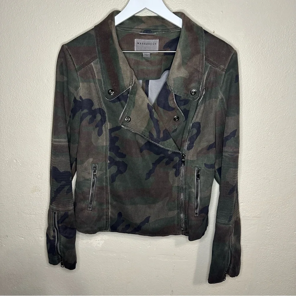 Anthropologie Marrakech Marni Scuba Suede Jacket in Camo Size M - Picture 1 of 8